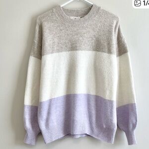 H&M Colorblock Sweater. Grey, Cream, Lavender. Wool blend. Size S. EUC preloved.